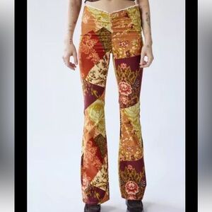 Urban Outfitters Patchwork Floral Bootcut Pants in Burgundy, Mustard, Olive